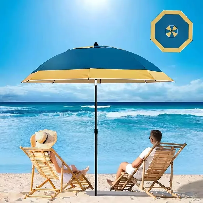 UPF50+ Beach Umbrella With Sand Anchor Windproof Vented Canopy Fiberglass Ribs For Outdoor Patio Garden Sun Shade