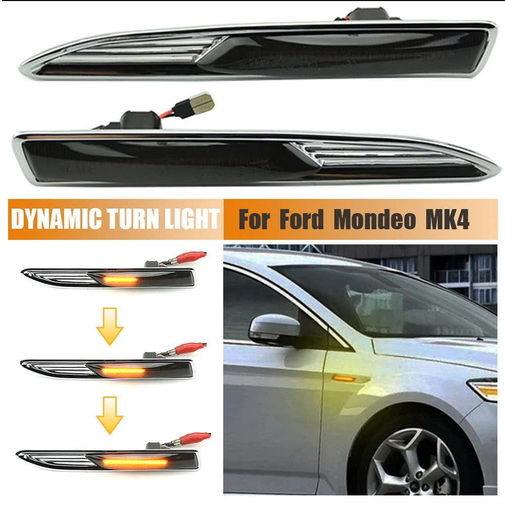 

2 шт. для Ford Mondeo Mk4 Hatchback Saloon Estate (BA7) 2007-2015 последовательный светодиодный динамический указатель поворота, боковой габаритный фонарь, мигалка