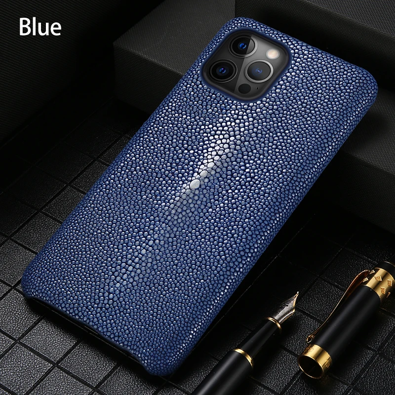 Genuine Stingray Leather Case for iPhone 16pro 14 15Promax 12 Mini 11 X XR XS MAX 8 7 Plus Luxury Back Phone Cover