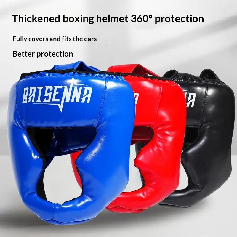 Boxing Helmet Leather Karate Muay Thai Sanda Training Adults Kids Head Guard Taekwondo Helmets Full-Covered Thickened Men Women