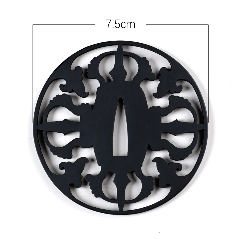 Samurai Sword Tsuba Iron Steel Hand Guard for Japanese Katana Wakizashi-Lasr Cutting Crown Theme Fitting