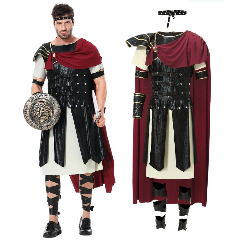 Disfraz Medieval de caballero real romano, disfraz de guerrero, disfraz de Halloween para hombres, adulto, Carnaval, gladiadores europeos, capa de soldado