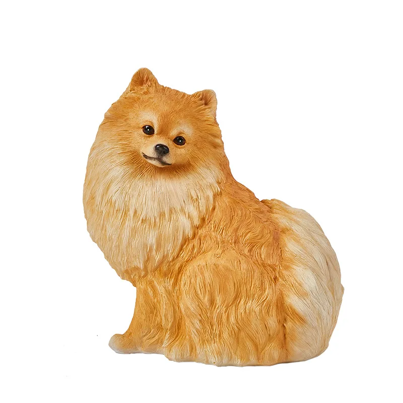 Resin Handicraft Artificial Animal Sculpture Cartoon Dog Pomeranian Resin Decorative Figurines Home Decoration Accessories