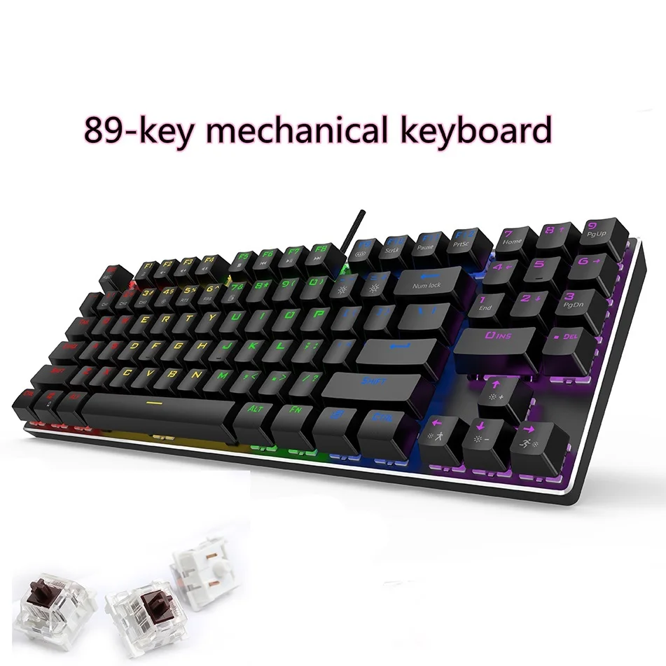 Top Wired Gaming Mechanical Keyboard Backlit 89 Key Anti-ghosting Blue Red Brown Switch Number keys For Game Laptop PC Russian