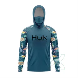 HUK Fishing Shirts Men Sun Protection Hoodie Mask All-in-one Fishing Clothing Ropa Pesca Hunting Camping Angling T-shirt Upf 50+