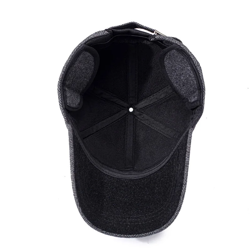 Autumn Winter Fashion Label Cotton Hats Men Windproof Earmuff Woolen Baseball Cap Outdoor Versatile Sport Visor Duck Tongue Hat