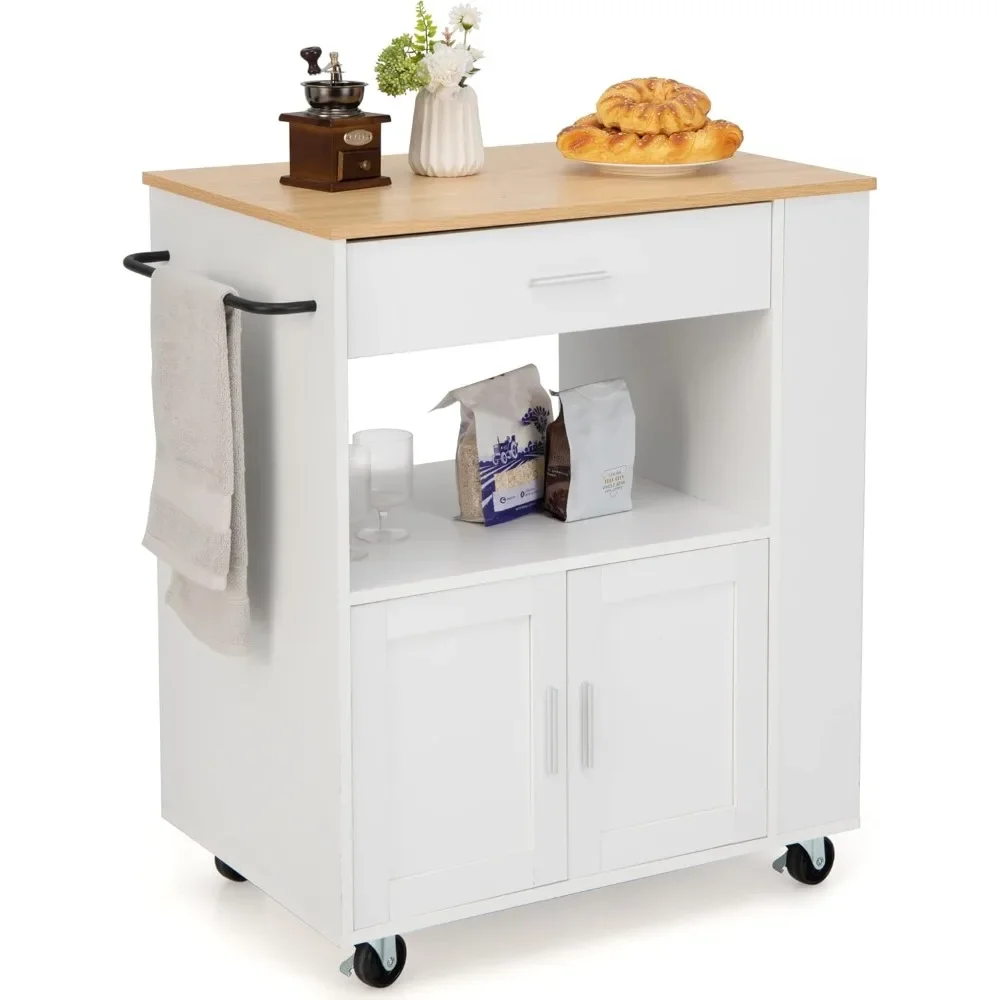 Kitchen Island on Wheels,Trolley Cart with Towel Rack & Spice Rack, Rolling Kitchen Island with Lockable Wheels