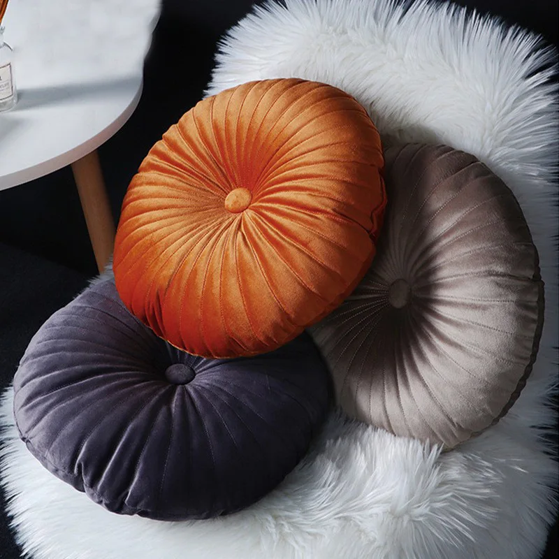 Northern EuropeinsVelvet Pumpkin Cushion Netherlands Velvet Pillow Window Cushion round Tatami Dining Chair Solid Color Cushion