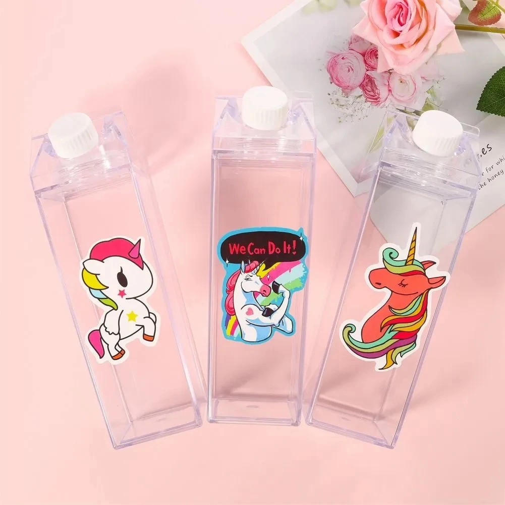 water bottle Transparent milk box water cup simple carry cup portable student square cup milk tea style sealed waterproof bottle