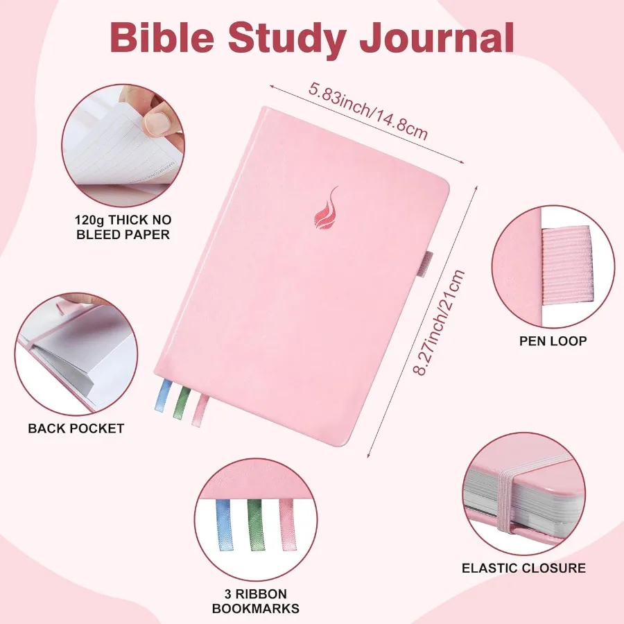 성경 공부 저널 세트 기독교 성경 공부 키트 (가이드형 A5 저널, 펜 11개, 스티커 메모 및 스티커, 묵상, 신앙 기반 선물 포함)