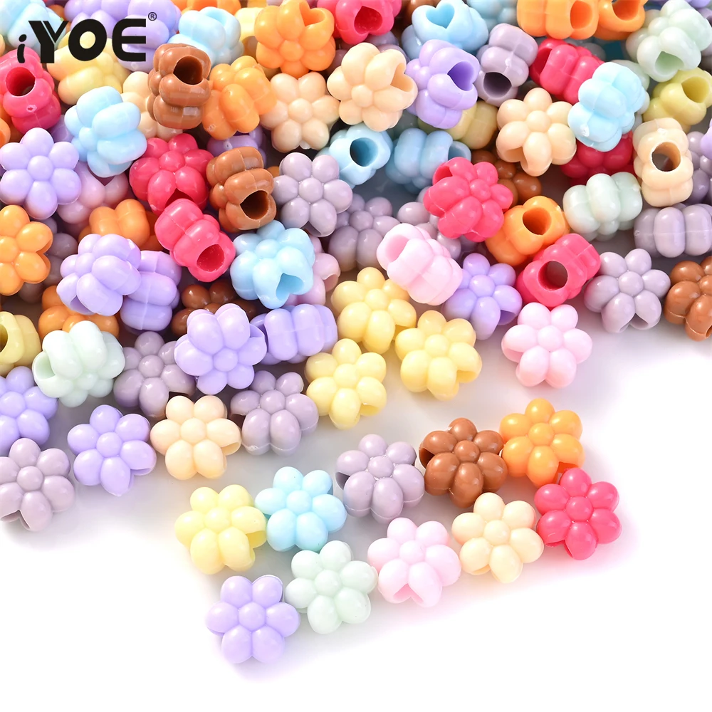 50pcs 12mm Big Hole Acrylic Flower Beads Colorful Flower Jewelry Beads For Making Bracelet Necklace DIY Earring Ornament