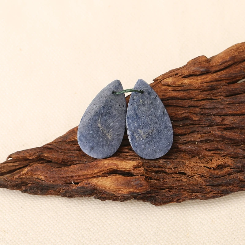 Natural Blue Coral Earring Beads 30x17x4mm Front Drilled Matched Pair Jewelry Making Supplies Gift For Her