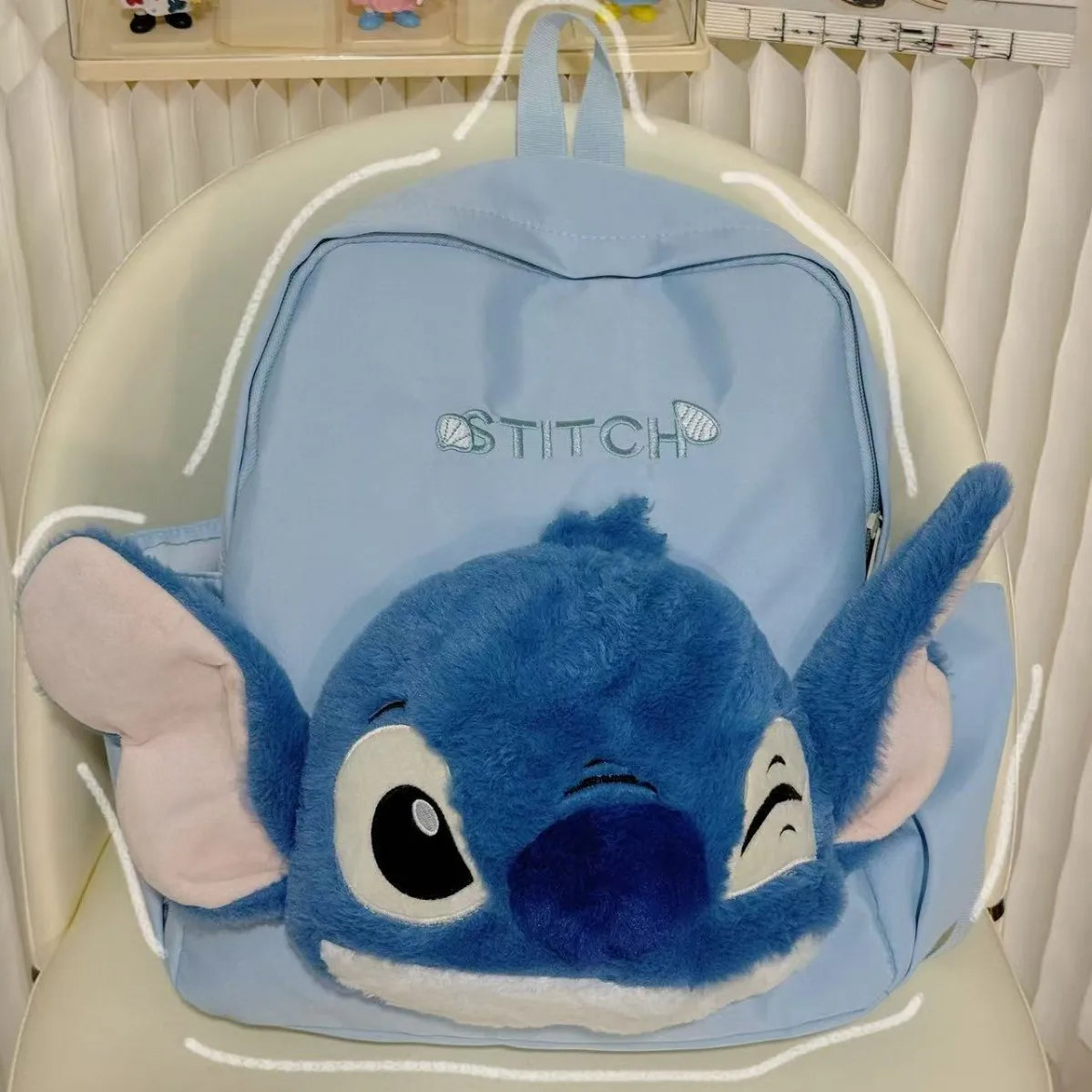 حقيبة ظهر كارتون ستيتش أنيمي من القطيفة مقاومة للماء وخفيفة الوزن حقيبة سفر للمدرسة والكلية والتسوق على الشاطئ