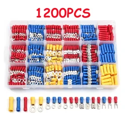 140-1200Pcs Assorted Spade Terminals Insulated Cable Splice Butt Connector Electrical Wire Crimp Ring Fork Set Ring Lugs Kit