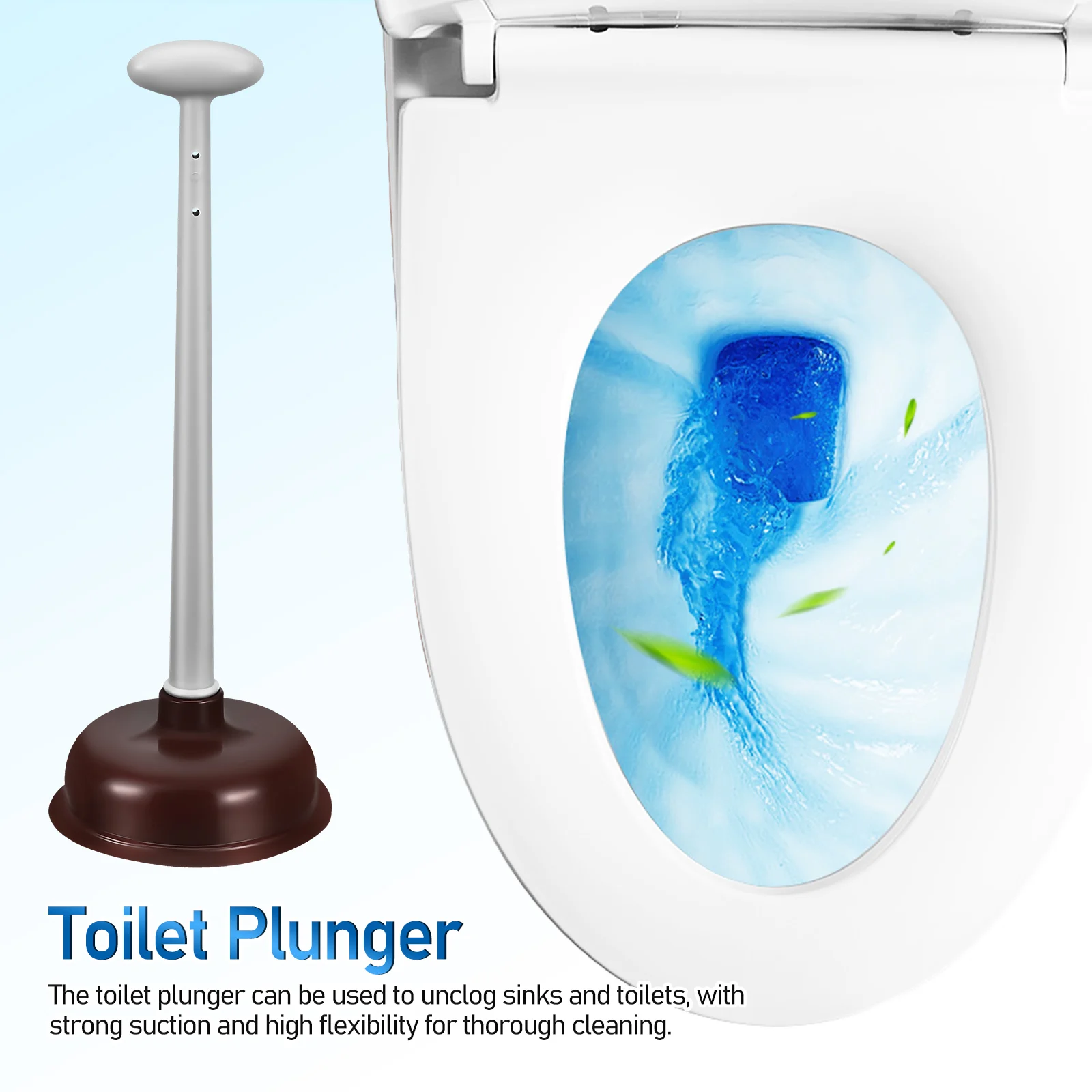 

1 Toilet Brush Set With Plunger Holder Stainless Steel Non-Slip Handle Strong Suction Bathroom Cleaning Tools Toilet