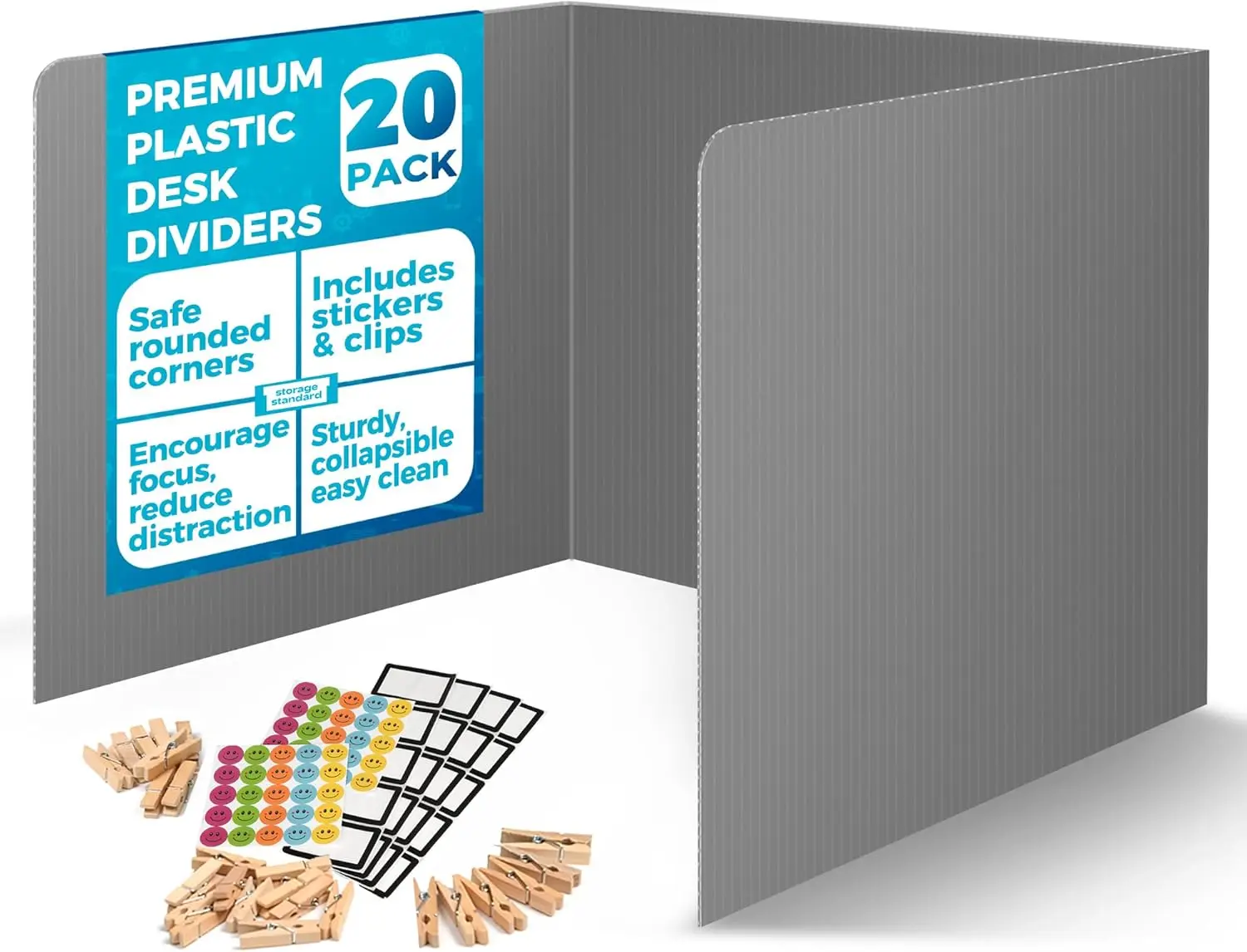 

Набор из 20 прочных пластиковых разделителей для стола для студентов, водонепроницаемые защитные экраны, легко моющиеся серые перегородки для учебных мест