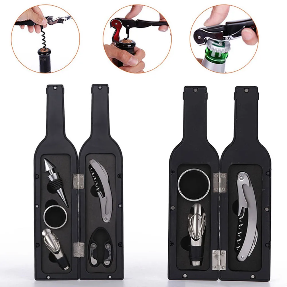 Stainless Steel Black Bottle Opener Set Multipurpose Wine Bottle Corkscrew Opener Set Tool Perfect For Drinking Enthusiasts Gift