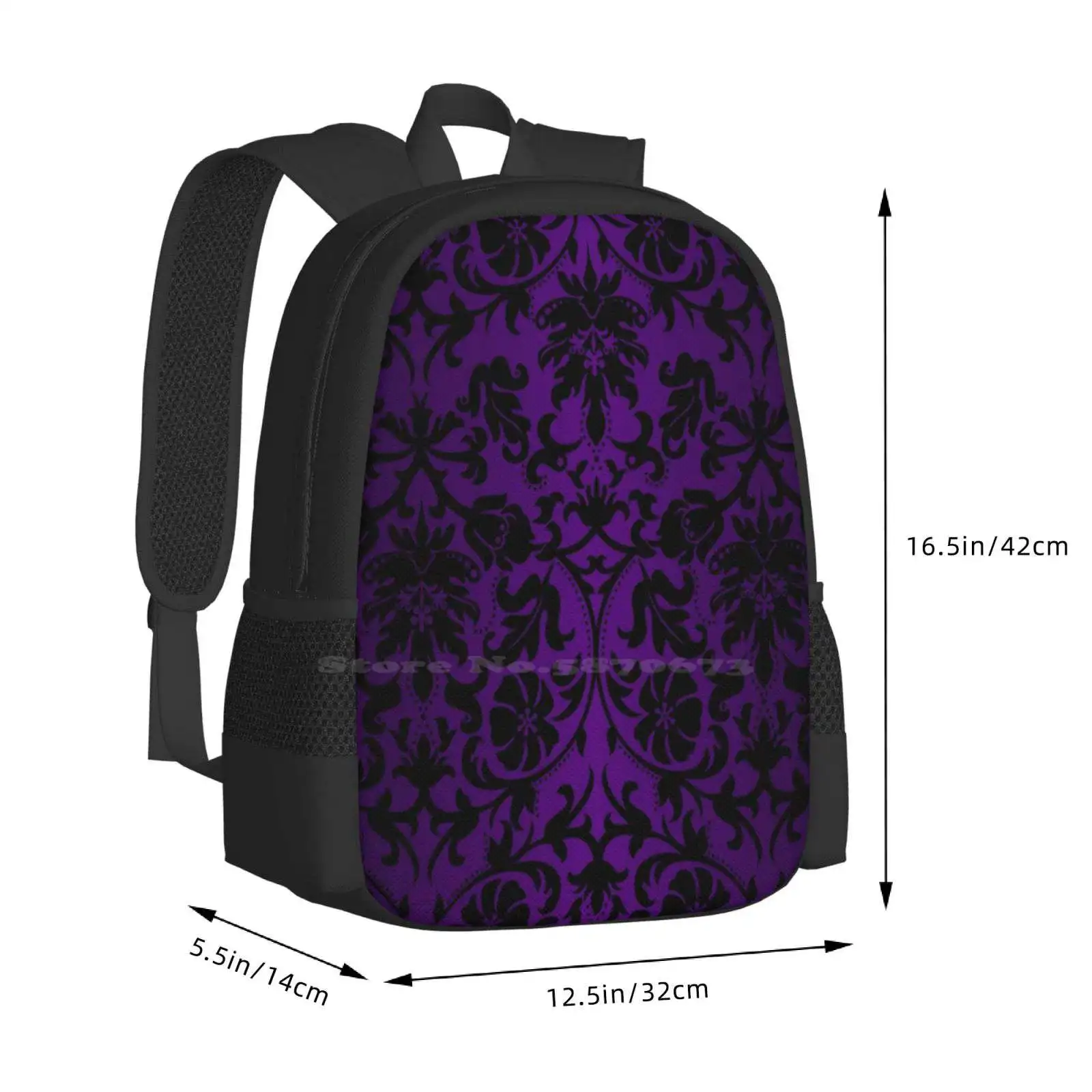 Purple And Black Damask Pattern Design Backpacks For School Teenagers Girls Travel Bags Purple Black Damask Pattern Abstract