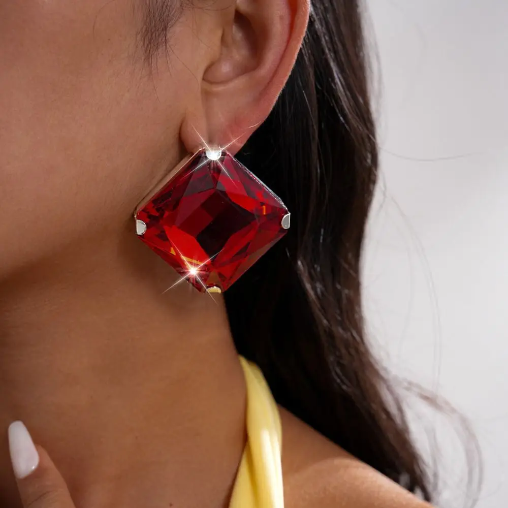 Square Shape Square Rhinestone Earrings Large Size Exaggerated Giant Vintage Wedding Earrings Jewelry Accessories