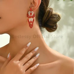 Luxury Vintage Green Crystal Geometry Design Elegant Long Dangle Earrings For Woman Fashion Charm New Ear Pendant Jewelry Gifts