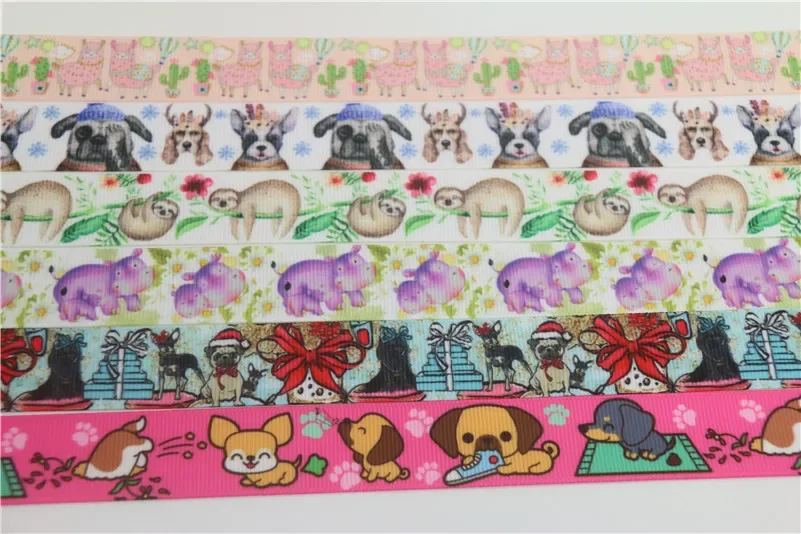 DHK 7/8'' 10yards dog animals sloth printed grosgrain Ribbon Accessory hairbow headwear decoration Wholesale OEM B1683