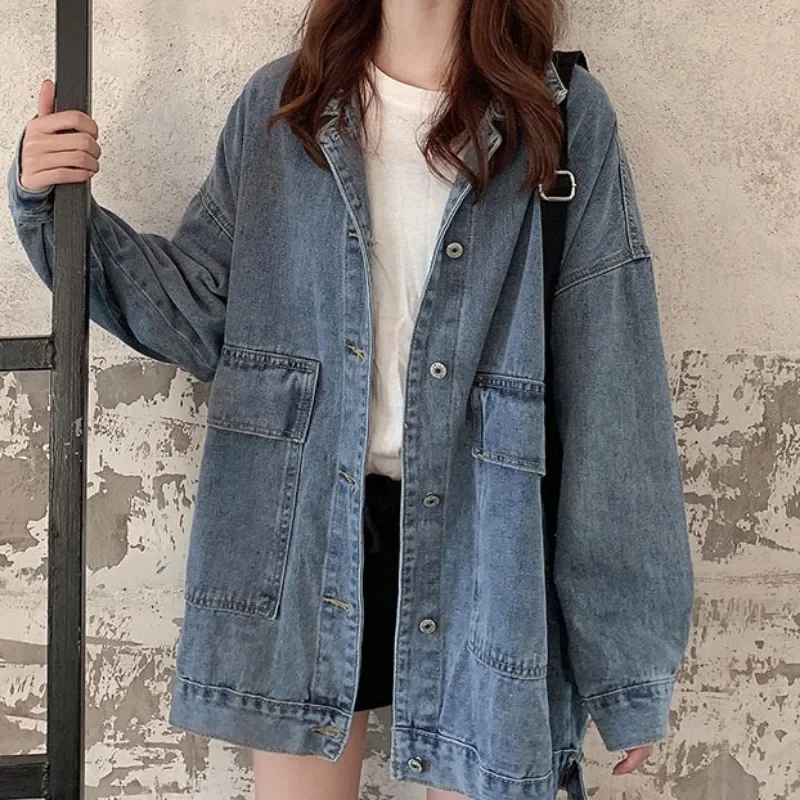 2023 New Spring Denim Jacket Women's Korean Style Loose Fit Casual Vintage Long Sleeve Top Trendy Fashion