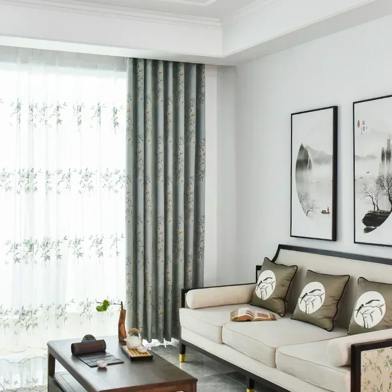 

New Chinese Style Flower And Bird Jacquard Blackout Curtains For Living Room And Bedroom Window Screen Customization