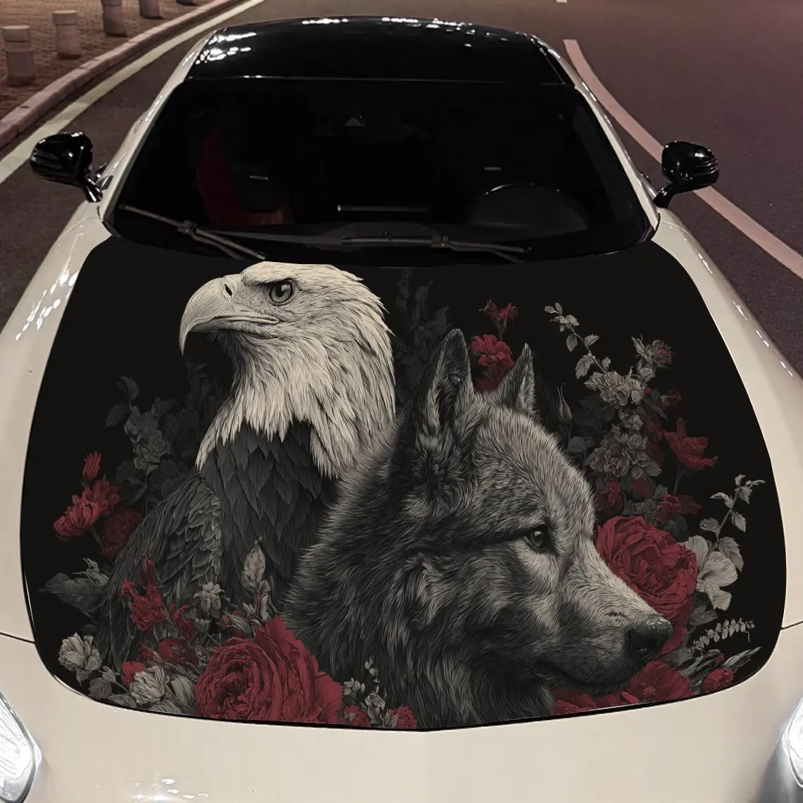 

Classic Style Wolf and Eagle Car Engine Hood Sticker, Auto Vinyl Wraps, Waterproof Self-adhesive Vehicle Decal, Durable & Anti-s