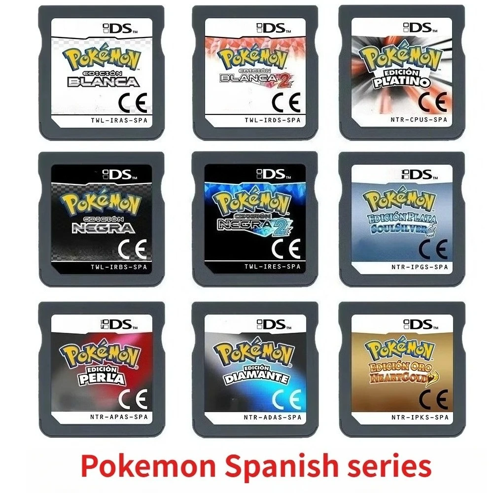 

Pokémon NDS Game Card Pokémon Soul Silver Heart Shaped Gold Pearl Diamond Black 2 White 2 DS Game Spain Language