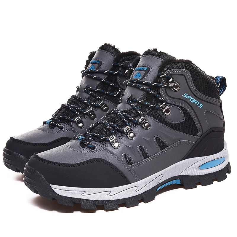 

Large Size Outdoor Hiking Boots New Men Women Non Slip Lace Up Climbing Winter Black Warm Fur Sneakers Size Trekking Hiking Shoe