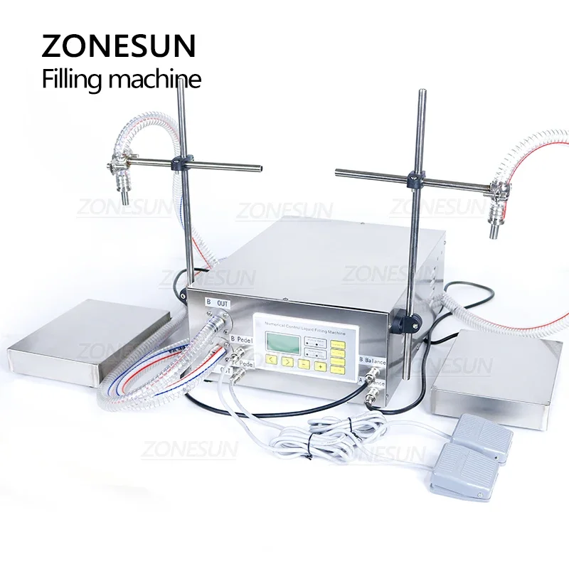 ZONESUN فوهات مزدوجة شبه حشو زيت أوتوماتيكي تشحيم الصالحة للأكل مضخة تروس أساسية آلة تعبئة وزن الزيت