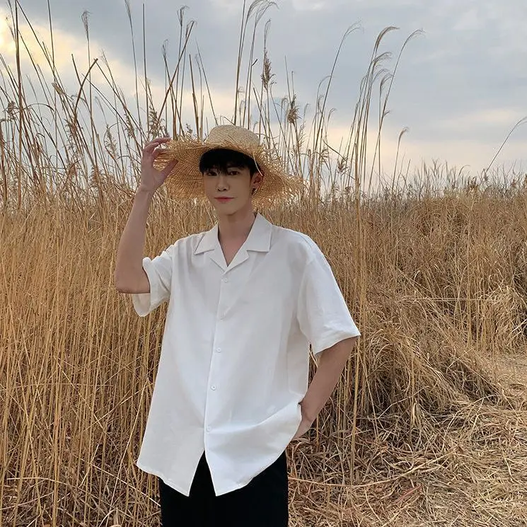 Ice Silk Short-sleeved Shirt Men's Summer Thin Cuban Collar Shirt Trendy Handsome Solid Color Simple Thin Sun Protection Top