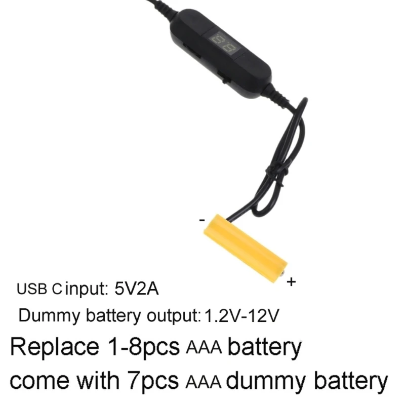 

Power Converter DC5V Battery Eliminators Type C 5V3A to 1.5-12V LR03 Battery Eliminators for 1-8AAA Battery 448F