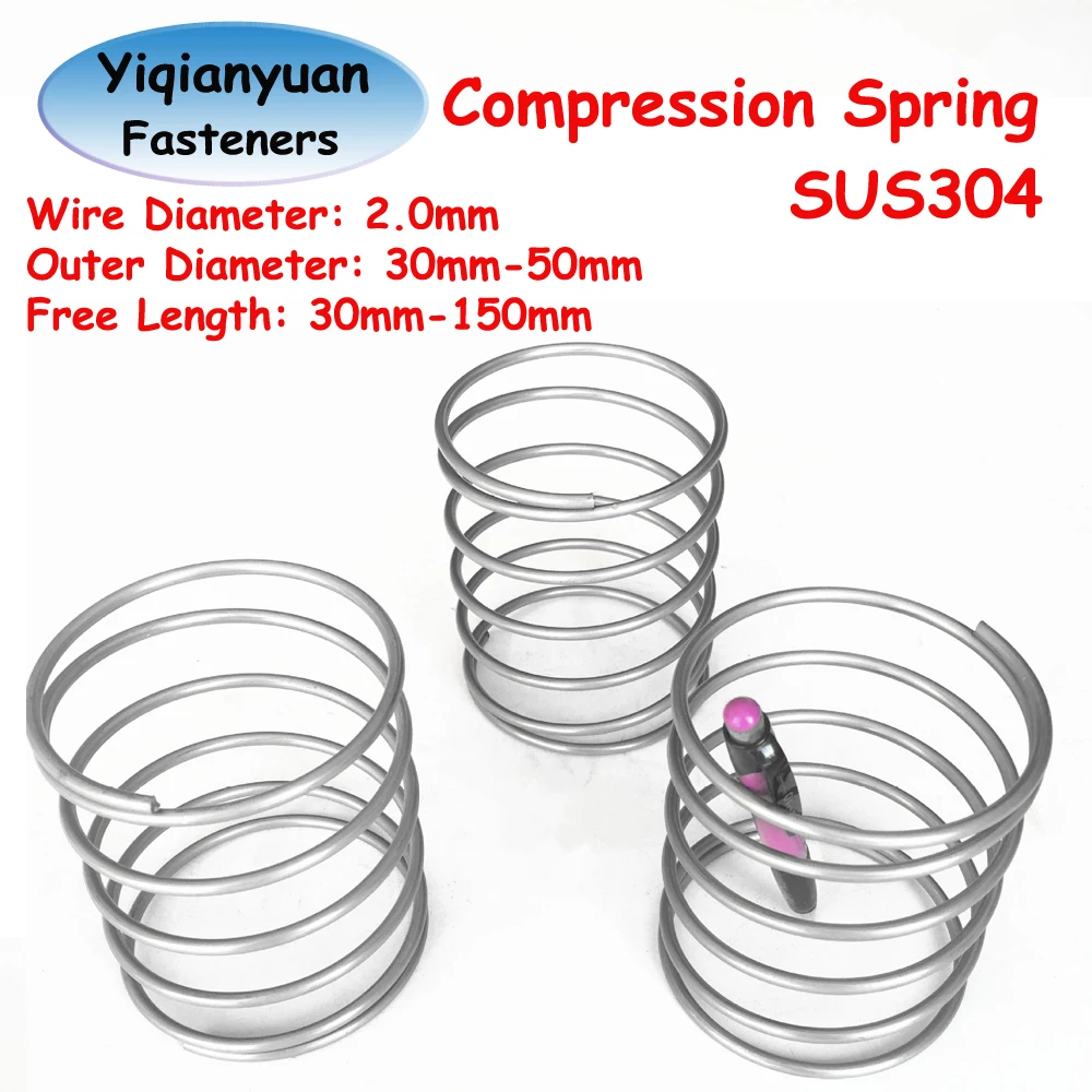 Adeayiqianyuan Wire Diameter 2mm Sus304 Stainlless Steel Large Diameter Soft Compression Spring Od 30mm~50mm Free Length 30mm~15