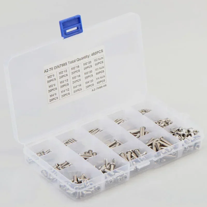 480pcs 304 stainless steel Phillips Cross Round Head Screw Set M2 M3 M4  Pan Head Screw Bolt with Hexagon Nut  Combination Kit