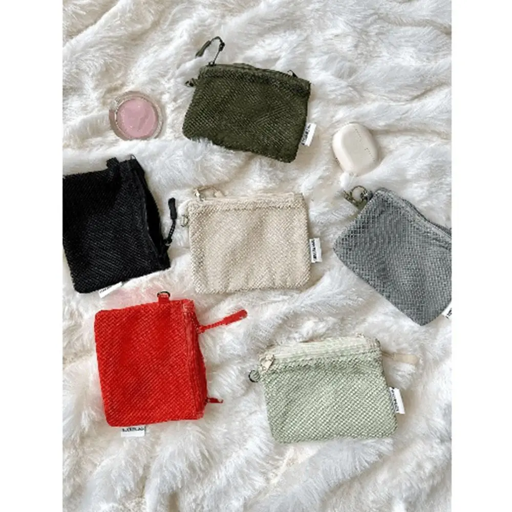 Bolsa de armazenamento de malha com zíper duplo, grande capacidade, economia de espaço, portátil, bolsa de moedas, camada dupla visível, mini bolsa de maquiagem, cartão