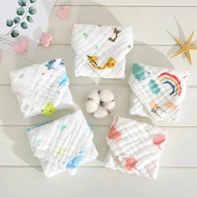 1pcs/5pcs Baby Face Towel Muslin 6 Layers Cotton Soft Baby Towels Handkerchief Bathing Feeding Face Washcloth Wipe Burp Cloth