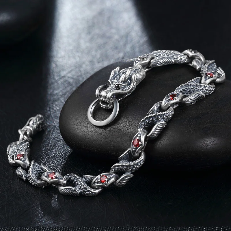 S925 Silver Vintage Men's Bracelet Personality Hipster men Dragon overbearing fashion accessories Men's bracelet Jewelry gift