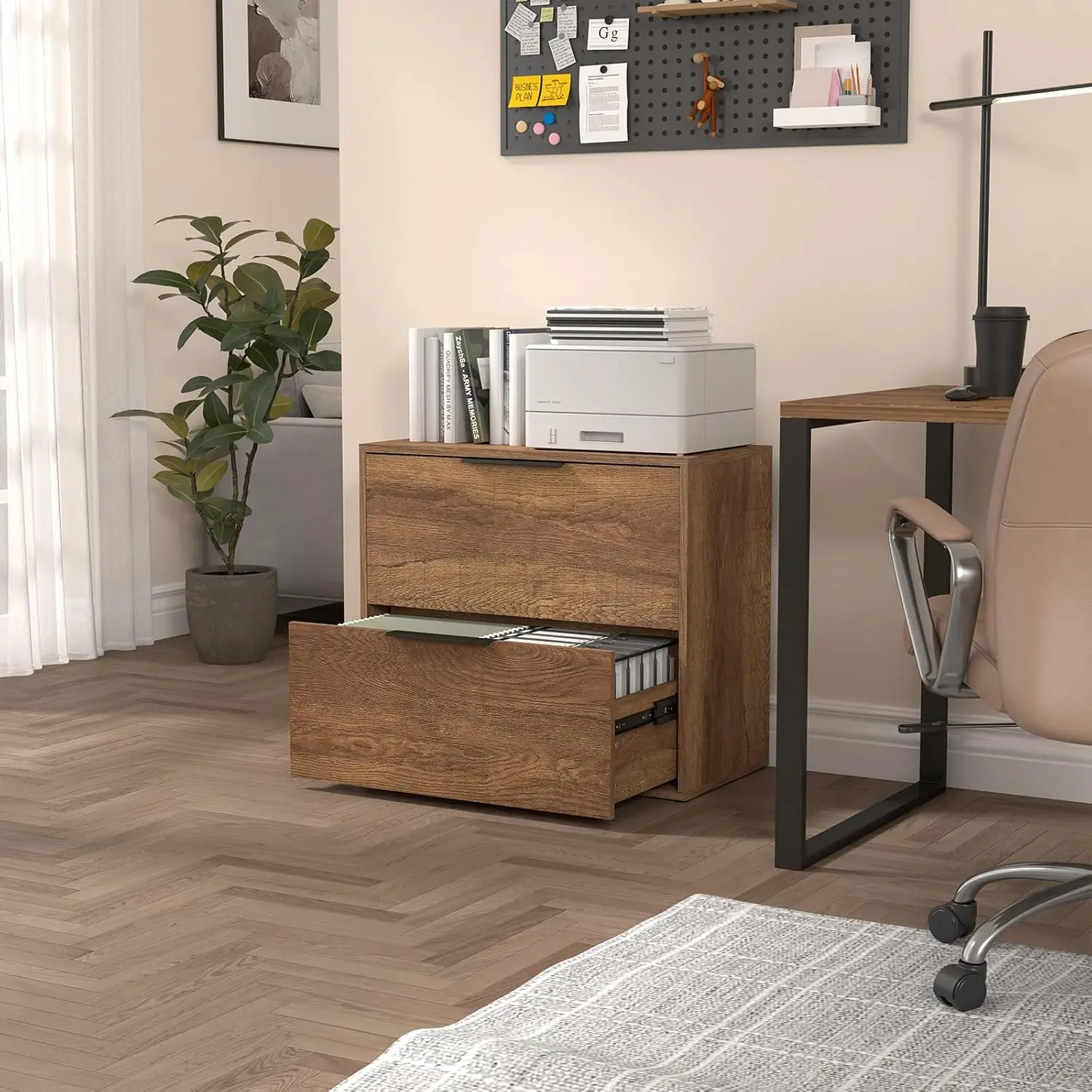 2 Drawer Lateral File Cabinet,Wood Filing Cabinets for Home Office, Large File Cabinet Printer Stand for Letter Size Files,Brown