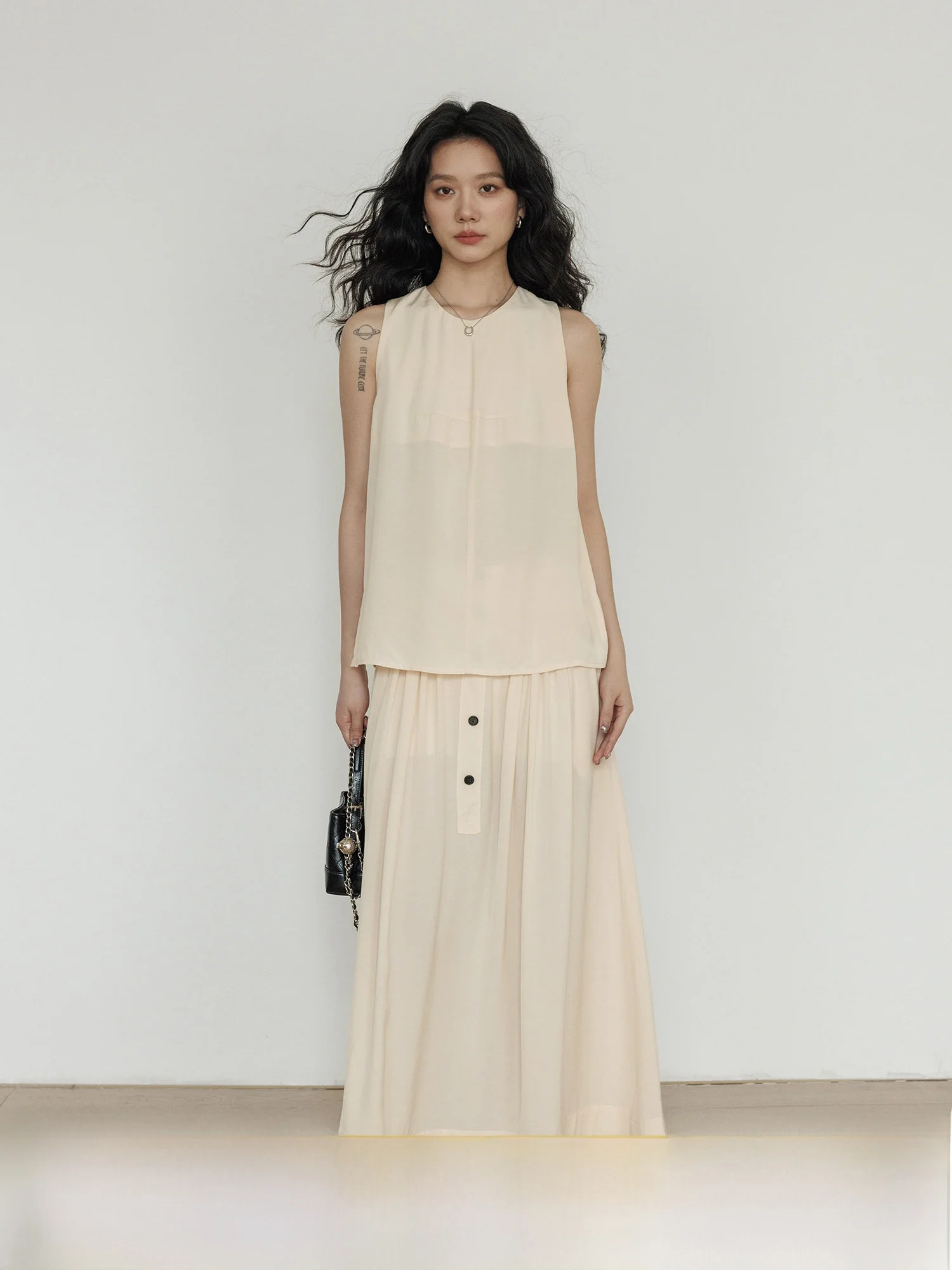 

Summer round Neck Sleeveless Vest Women's Halter Skirt Set Acetate Lazy Loose Old Money Vacation Two Piece Set Dress