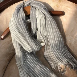 Spring and Summer Black and White Striped Linen Long Unisex Scarf