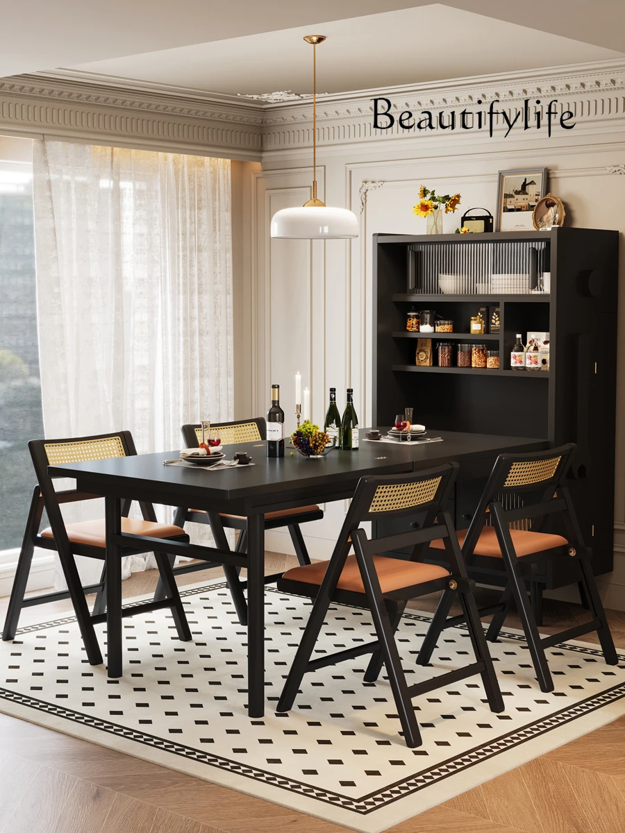 Solid Wood Dining Side Storage Cabinet Integrated Personalized Creative Storage Retractable Foldable Dining Table Storage