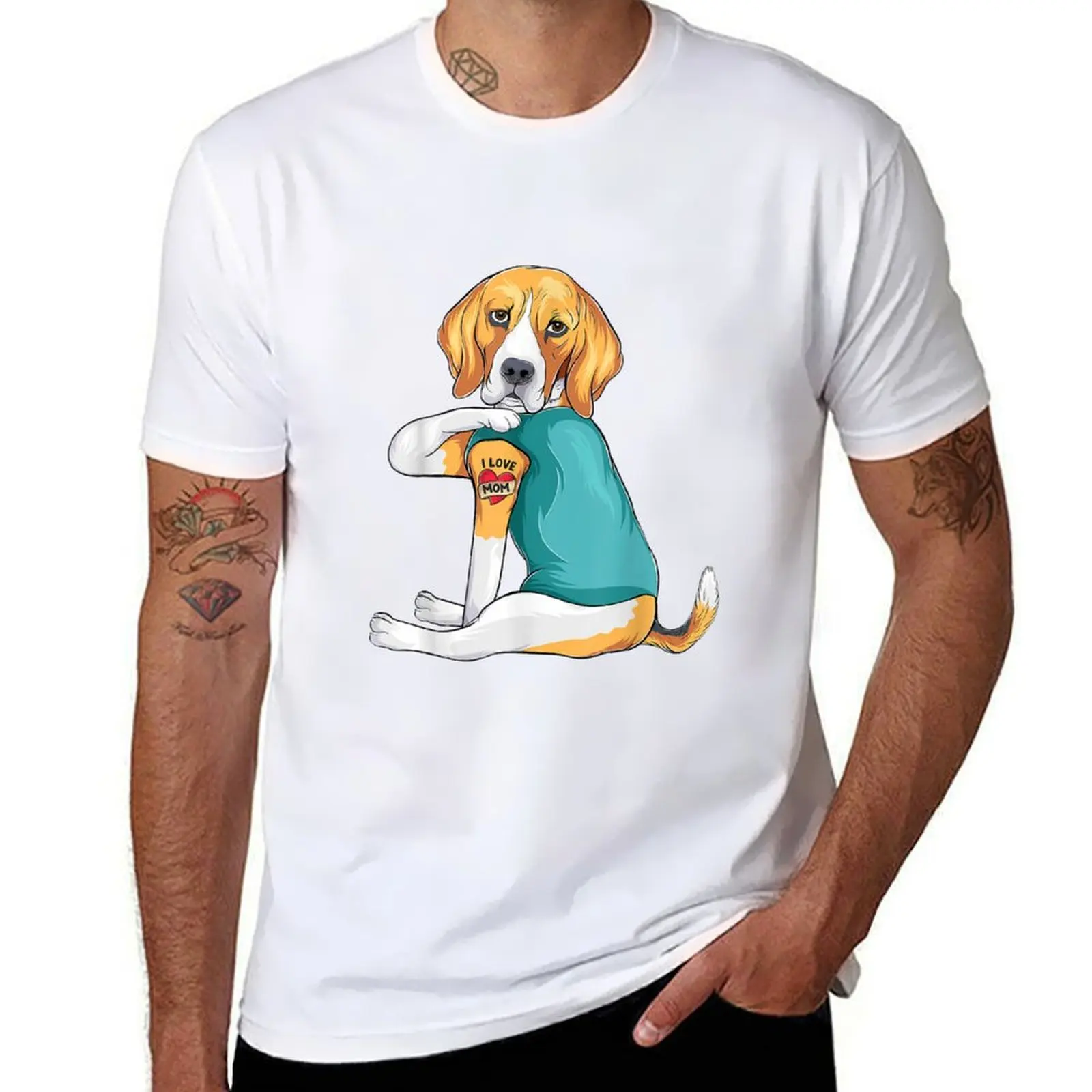 Mother's Day gift funny dog Mom Beagle i love mom tattoo T-Shirt graphic t shirts for man man t shirts for men casual T-Shirt