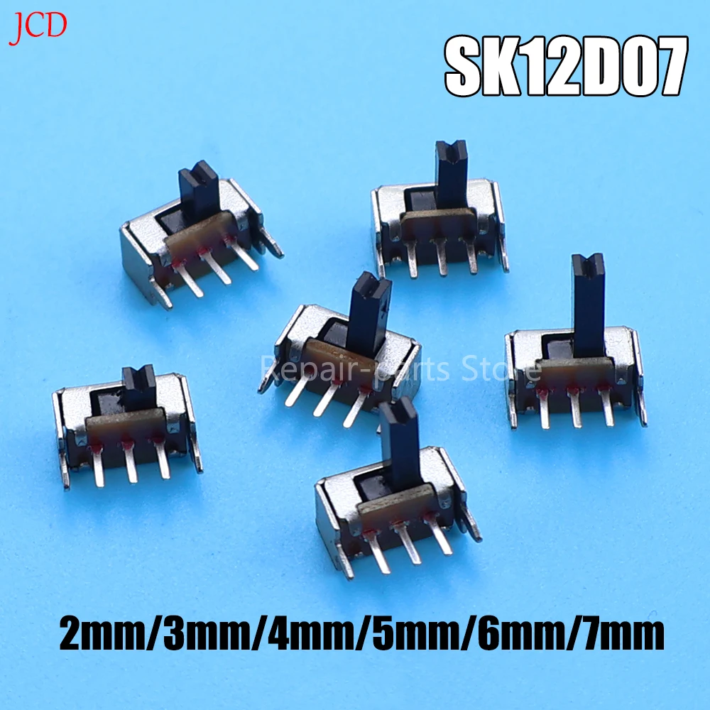 20/50/100 SK12D07VG SK12D07 Toggle Switch 3PIN PCB 1P2T Slide Switch Handle Miniature Slide Switch Side Knob High 2/3/4/5/6/7mm