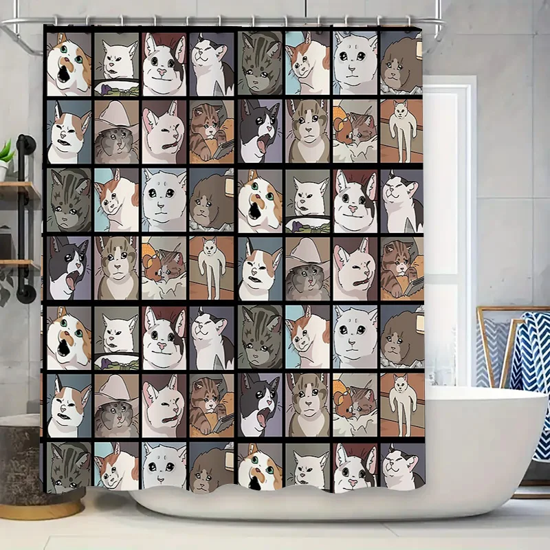 unframed Cat Memes Shower Curtain Funny Pet Lover Gift Bathroom Decor Washable Waterproof Home Decor Unique Artistic Pattern Nov