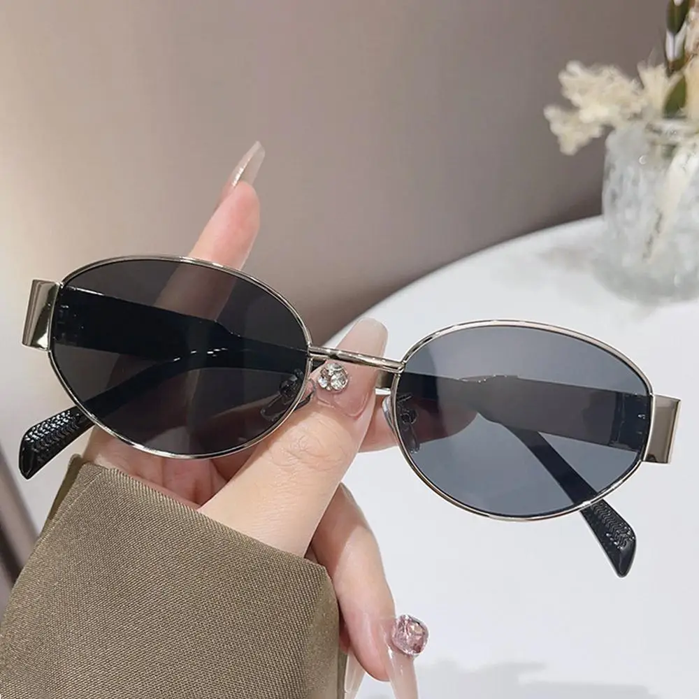 Oval Sunglasses for Women & Men Classic Shades Eyewear Metal Frame Punk Sun Glasse UV400 Protection Streetwear Accessories