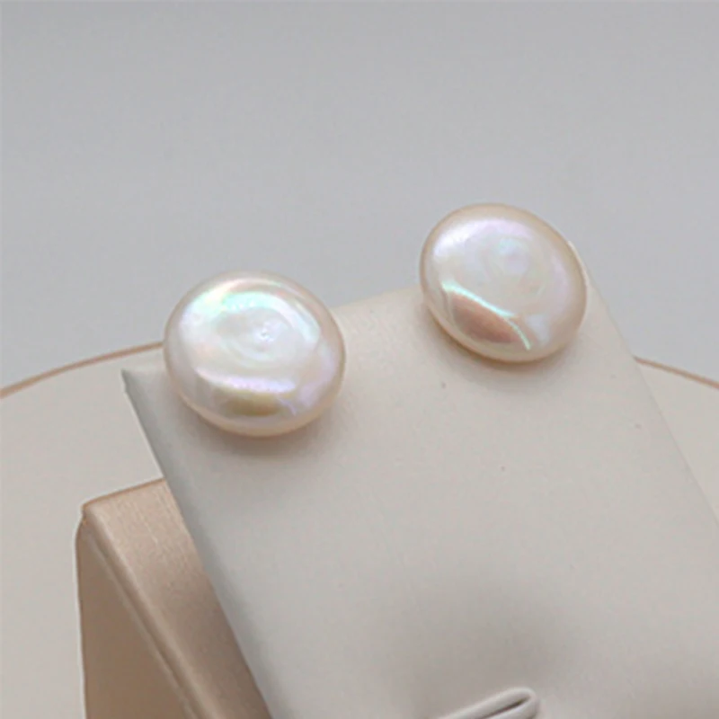 Woman Pearl Earrings Freshwater Cultured Button Pearls ,Coin Pearls,925 Sterling Silver Pearl Earrings for Women Girls Gift