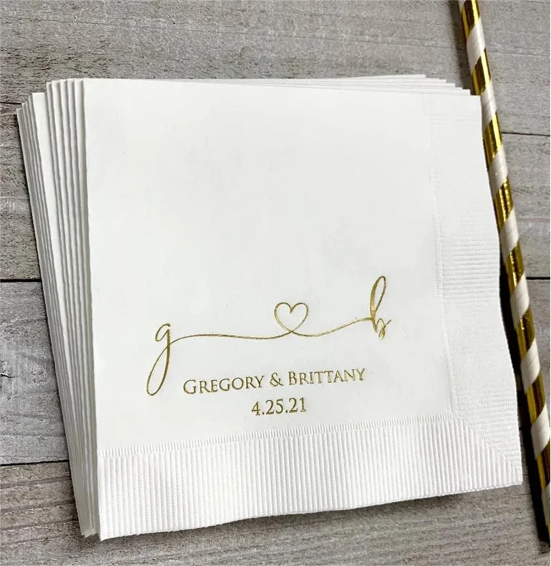 50pcs Personalized Wedding Napkins Personalized Heart Connected Monogram Wedding Napkins Custom Bar Napkins Reception