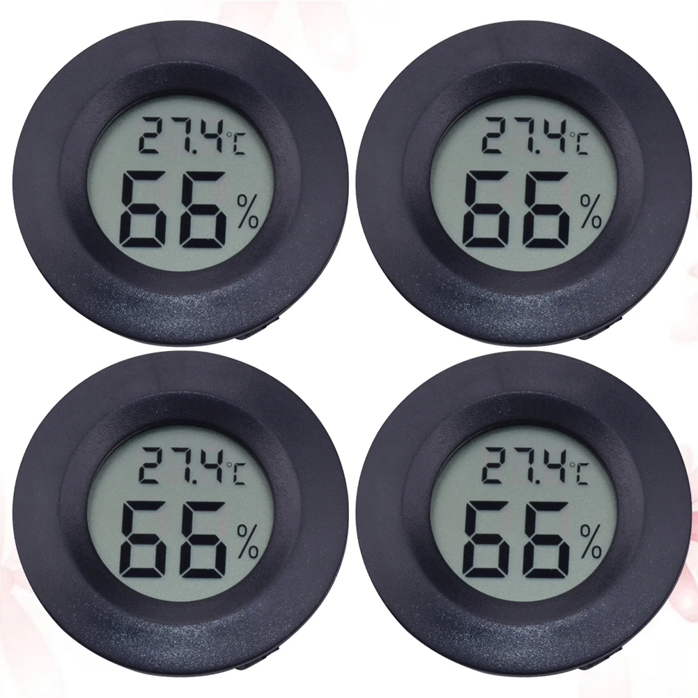 

4Pcs Round Digital Hygrometer Thermometer Compact Lightweight Indoor Temperature Humidity Meter for Reptile Pet Store Home Black