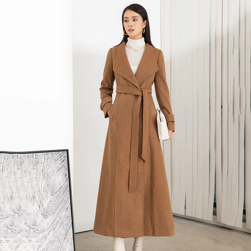 

Long Cashmere Coat Women Outwear 2023 Autumn Winter Wool Windbreaker Jacket Women Overcoat Slim Belt Single-Breasted Woolen Coat